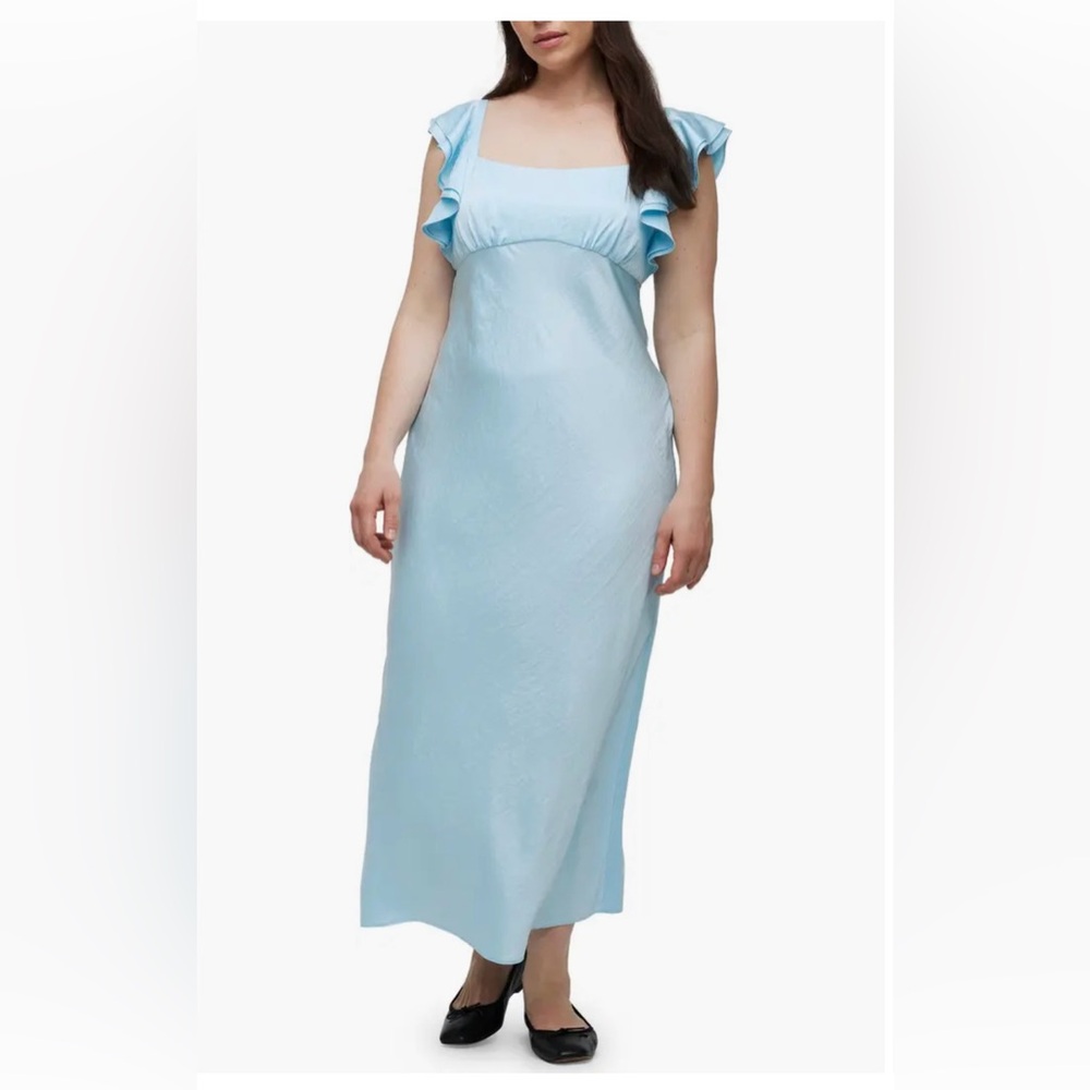 Madewell Flutter Sleeve Satin Light Blue Women’s Maxi Dress Size 8 NWT